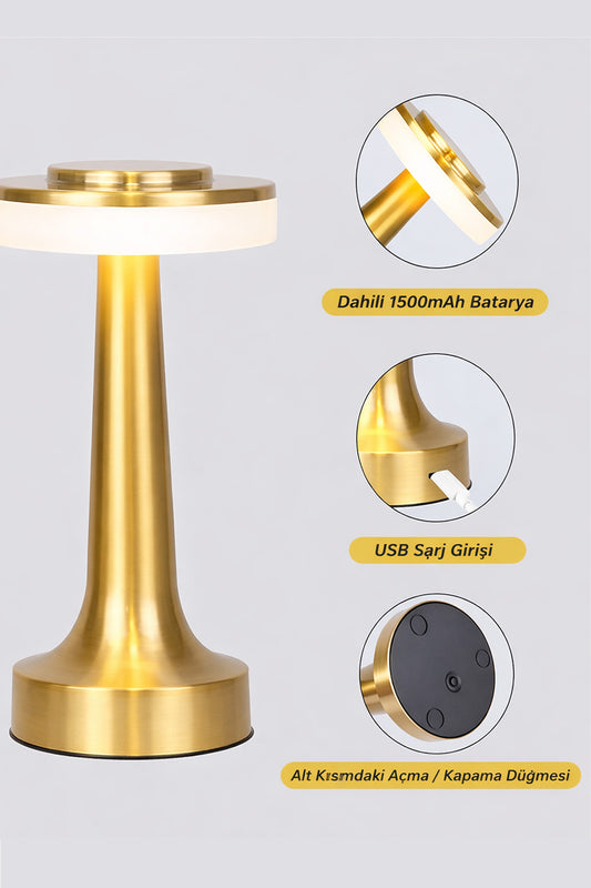 Minimalist Metal Şarjlı Masa Lambası - Dokunmatik 3 Renk Ayarlı Dekoratif Gece Lambası Hediye Önerisi