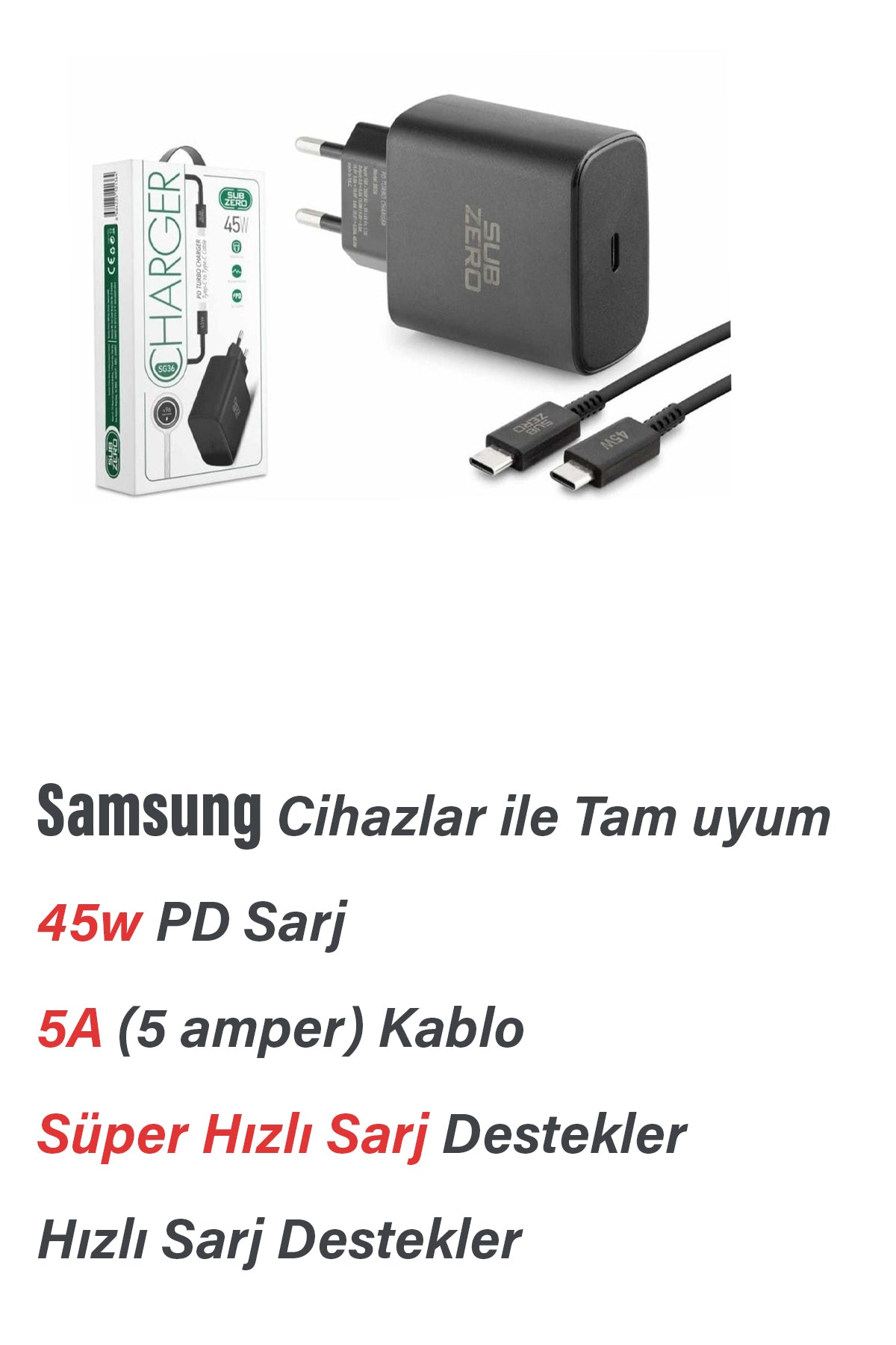 Samsung Galaxy Tab S7 / Fe / Plus / 5G / Wifi ile Uyumlu Şarj Aleti 45W Süper Hızlı Şarj