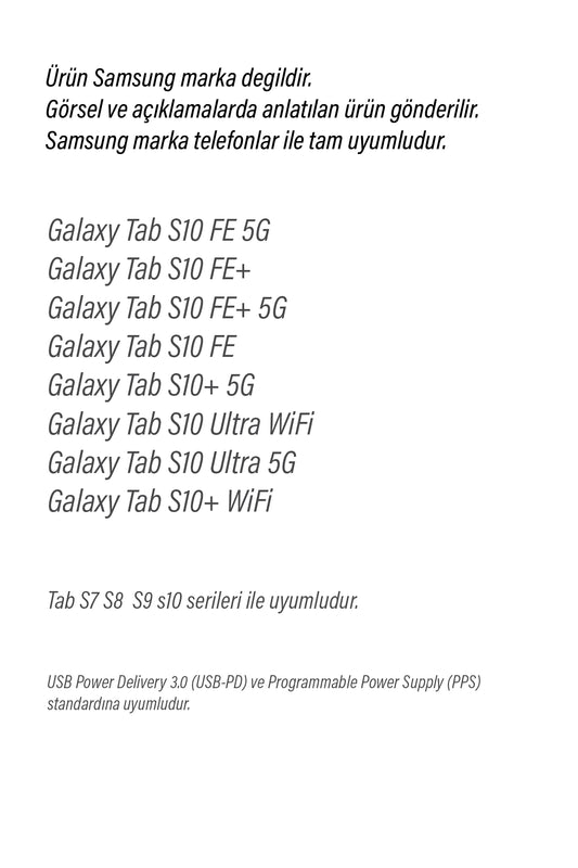 Samsung Galaxy Tab S10 - Tab S10 Ultra - Plus - S10 FE ile Uyumlu Şarj Aleti 45W Süper Hızlı Şarj
