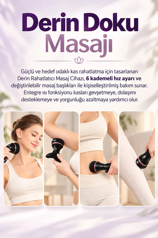 Isı Terapili Derin Doku Kas Masaj Tabancası 6 Kademe Kablosuz Şarjlı Masaj Aleti