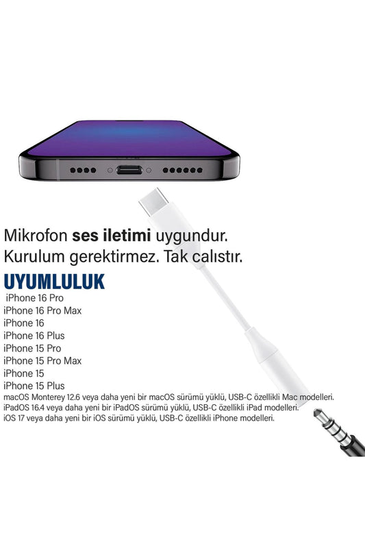 iPhone 16-16 PLUS-16 PRO- 16 PRO MAX Kulaklık Dönüştürücüsü Type-C Çevirici Aparat - Görsel 2