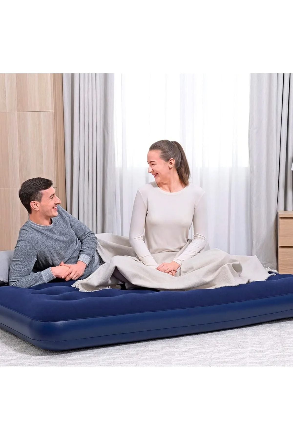 Çift Kişilik Şişme Yatak - 2 Yastık Ve El Pompası Hediyeli 203cmx152cmx22cm Kamp & Ev Kullanımı - Görsel 4