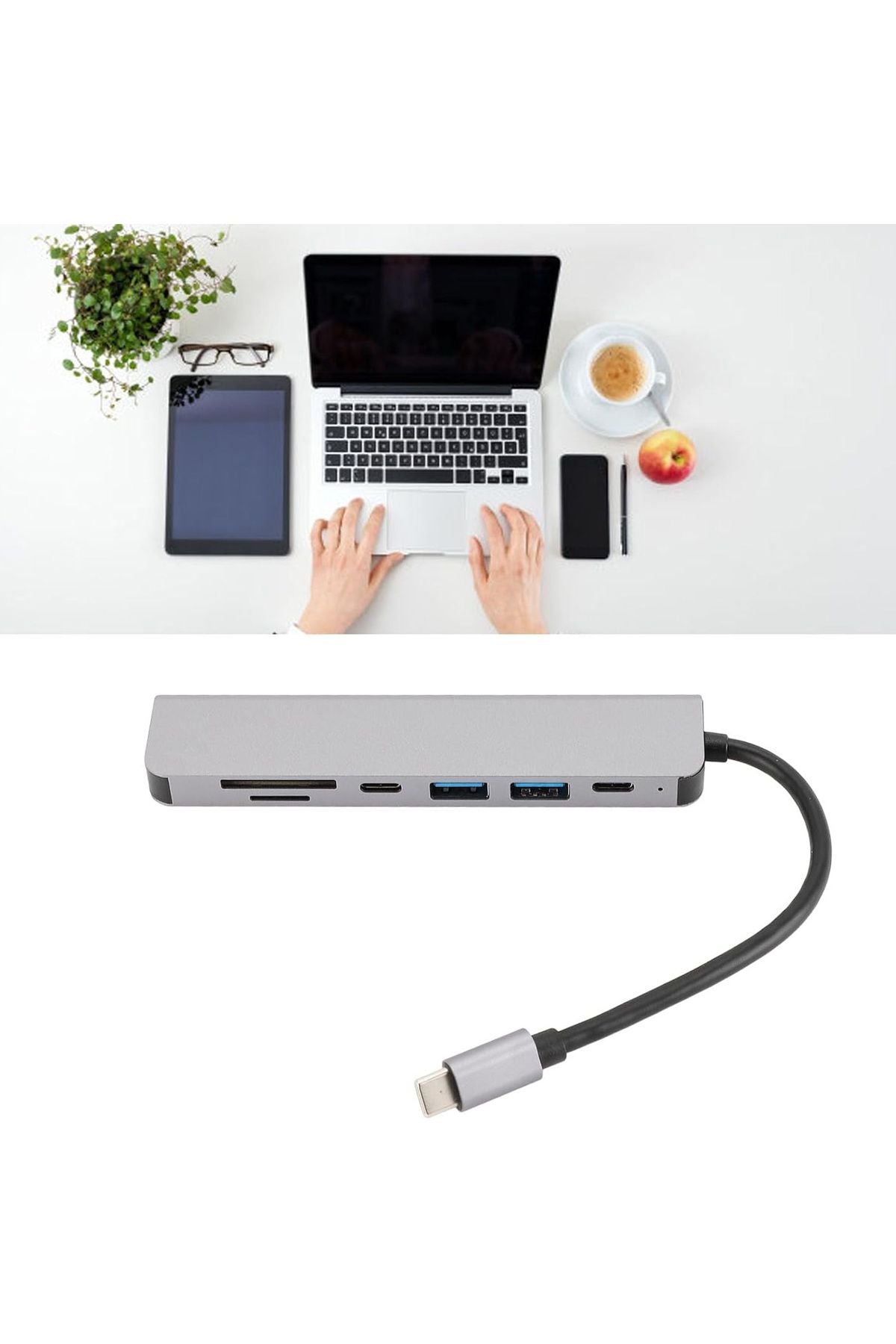 7in1 Type-C HDMI Çevirici Hub Çoklayıcı Tablet-PC-Telefon-TV Adaptör HDMI 4K/USB/TF/SD/TYPEC Giriş - Görsel 5