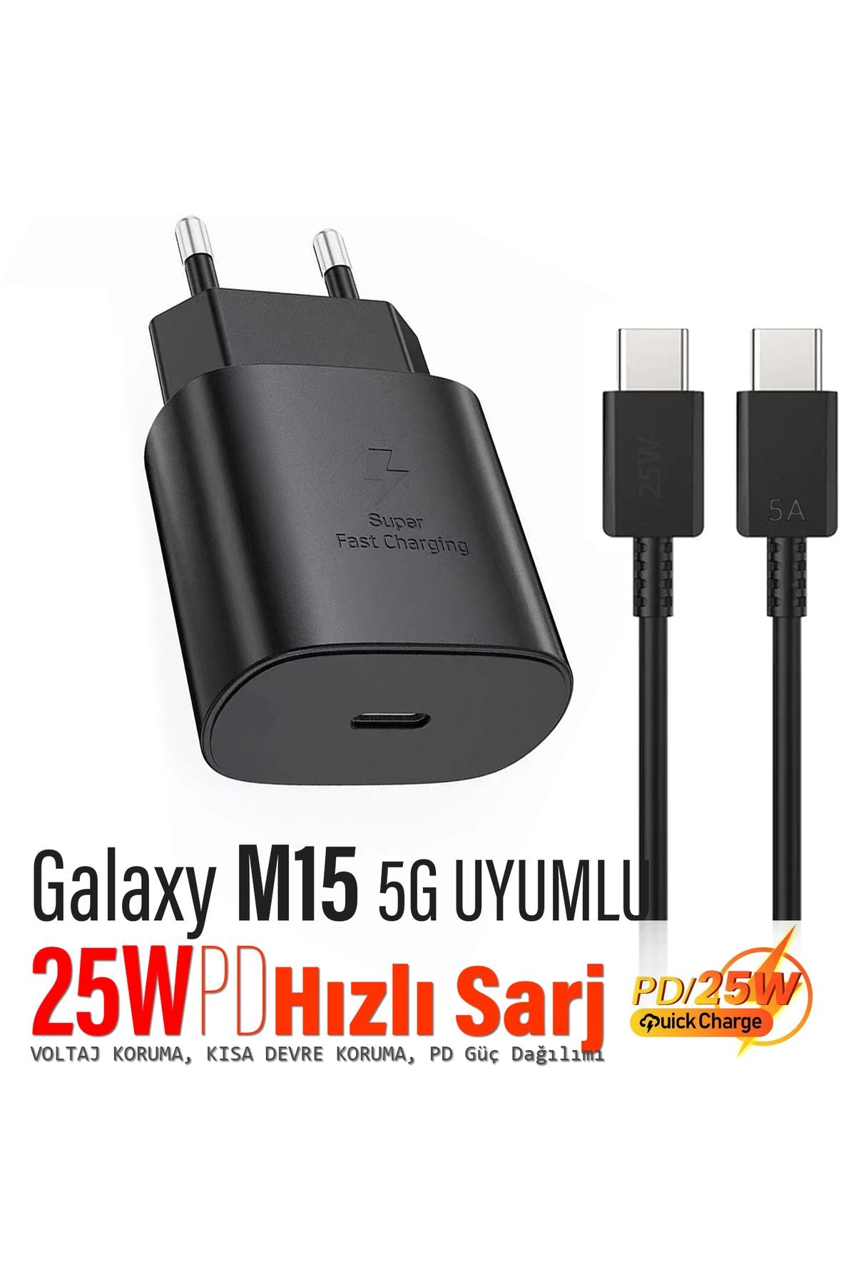 Samsung Galaxy M15 Uyumlu Şarj Aleti ve Kablosu 25W Hızlı Şarj Type-C