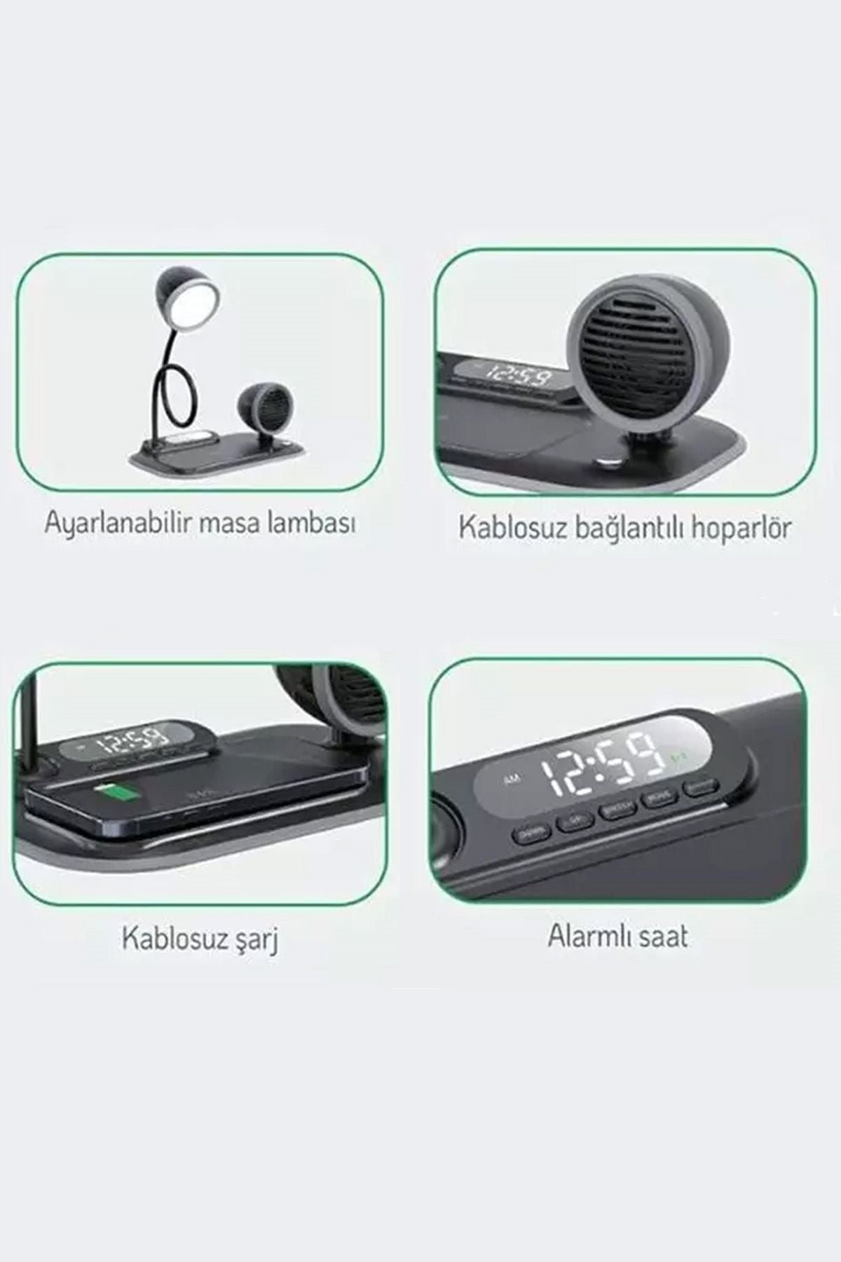 Kablosuz Şarj Standı 4in1 Apple Iphone - Android Uyumlu Çok Amaçlı Bluetooth Hoparlör Masa Lambası - Görsel 3