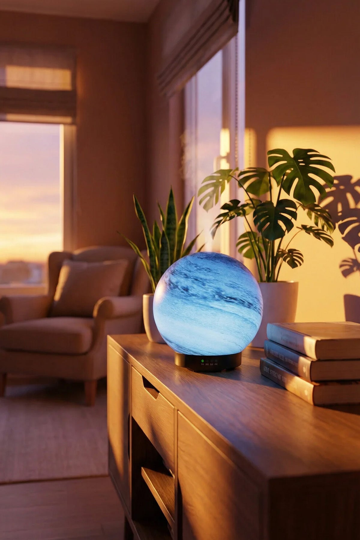 Hediyelik Dekoratif Cam Küre Gezegen Görünümlü Hava Nemlendirici Uzaktan Kumandalı Aroma Difüzörü Ul - Görsel 7