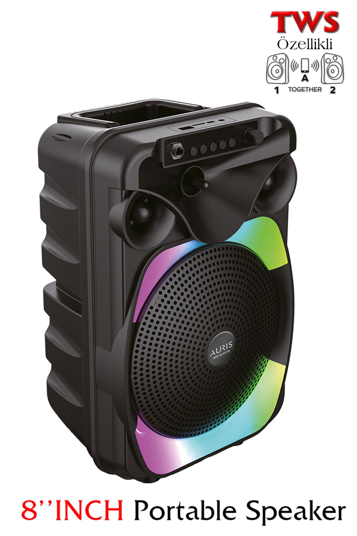 Bluetooth Hoparlör Speaker Karaoke Mikrofonlu 10W 8 inç RGB Işıklı