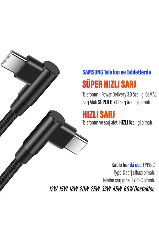 3 Metre TYPE-C Şarj Kablosu HIZLI Şarj Samsung Uyumlu Type c to Type C Uzun - Görsel 2