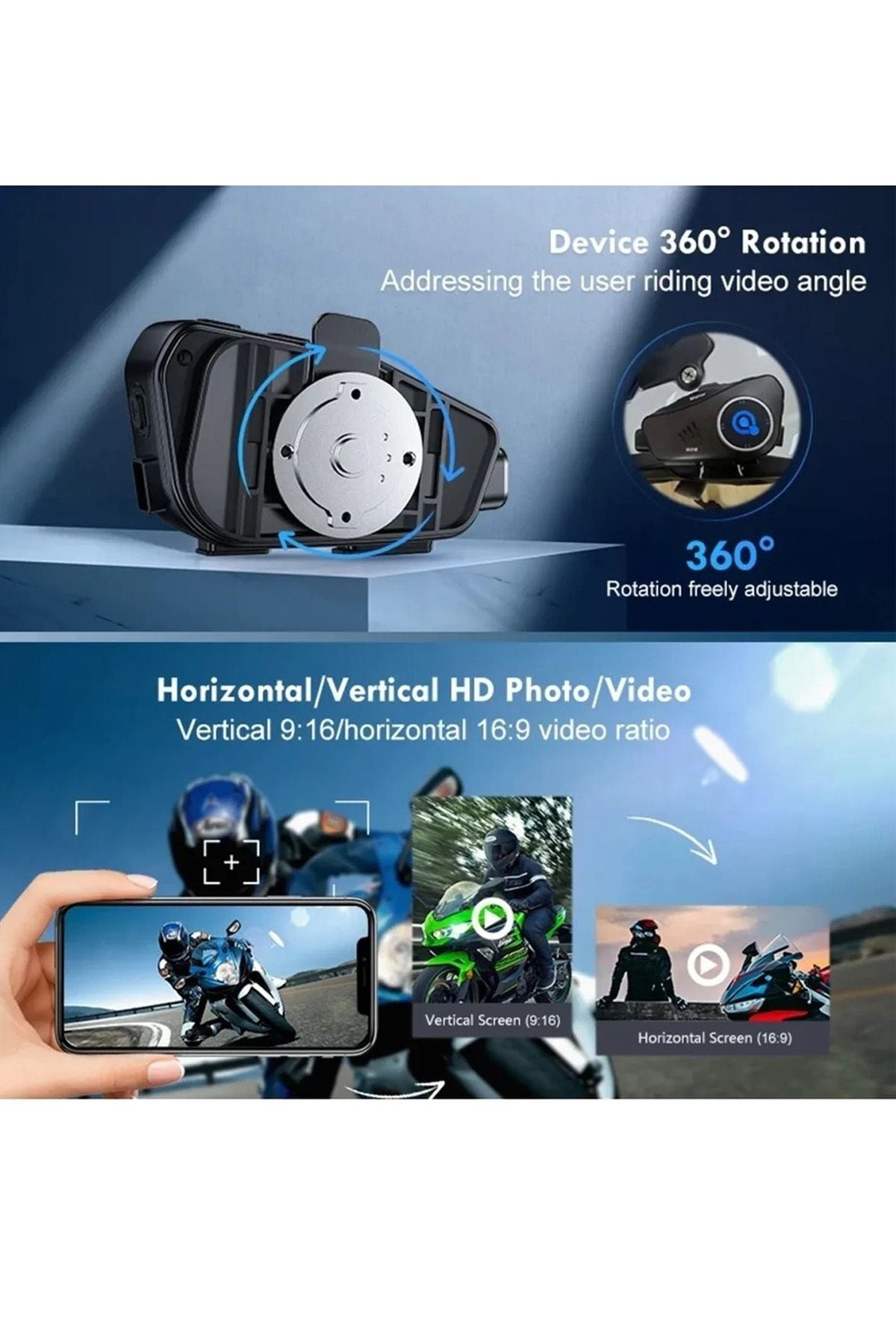 Kask Kamerası ve Kulaklık İntercom Motorcu Kask Kulaklığı Bluetooth 1080P Kamera Kayıt - Görsel 4