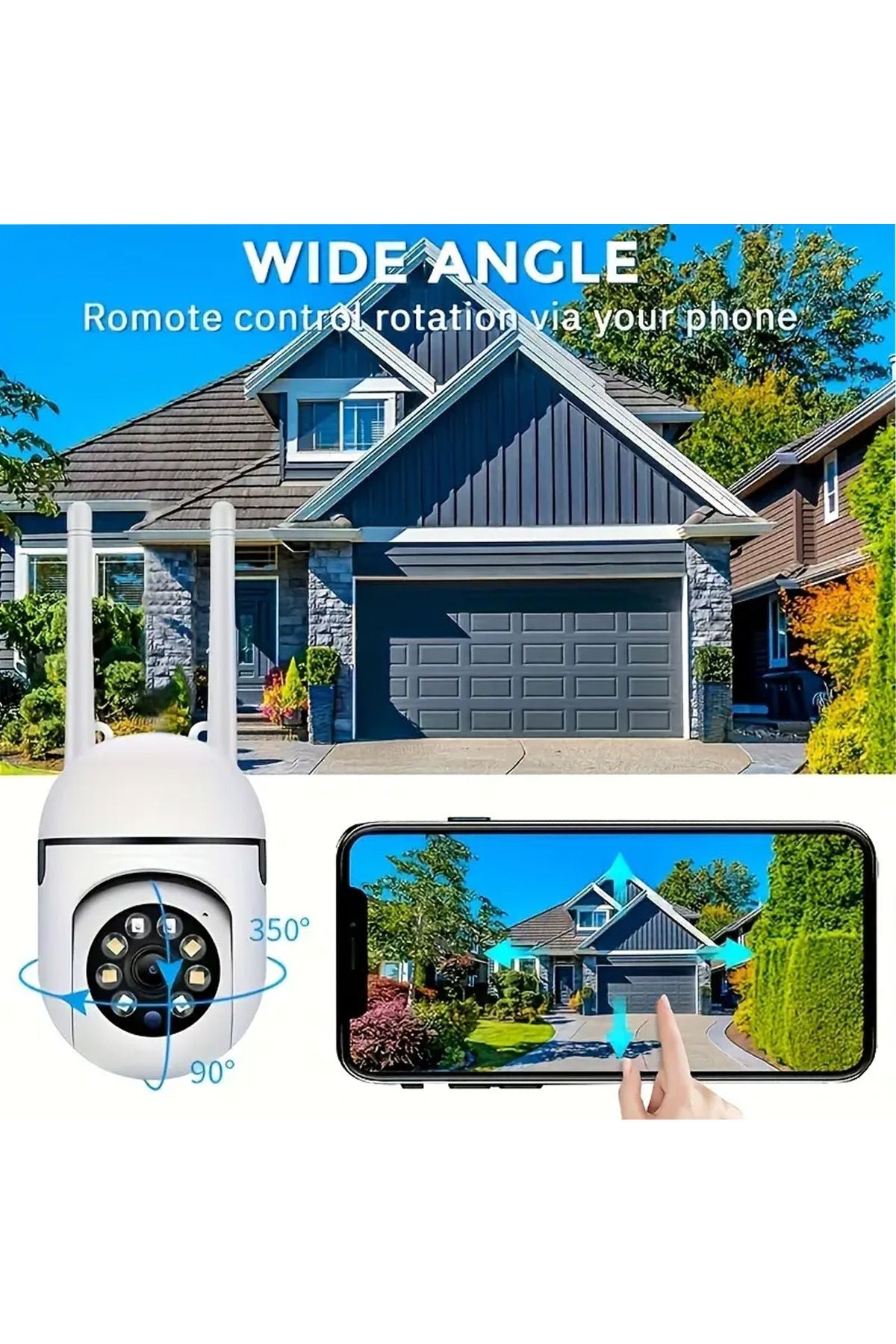 İç Dış Mekan Full Hd Kamera Akıllı IP Kamera 1080P Wifi Haraket Takip Gece Görüşlü Su Geçirmez IP66 - Görsel 2