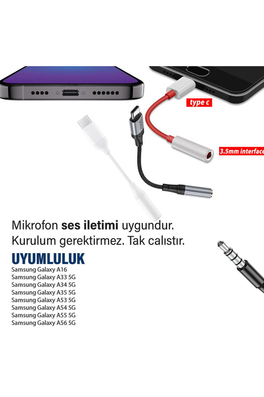 Samsung A16 A33 A34 A35 Typec Kulaklık Dönüştürücü Type-C 3.5mm Çevirici Jack Aparat - Görsel 2