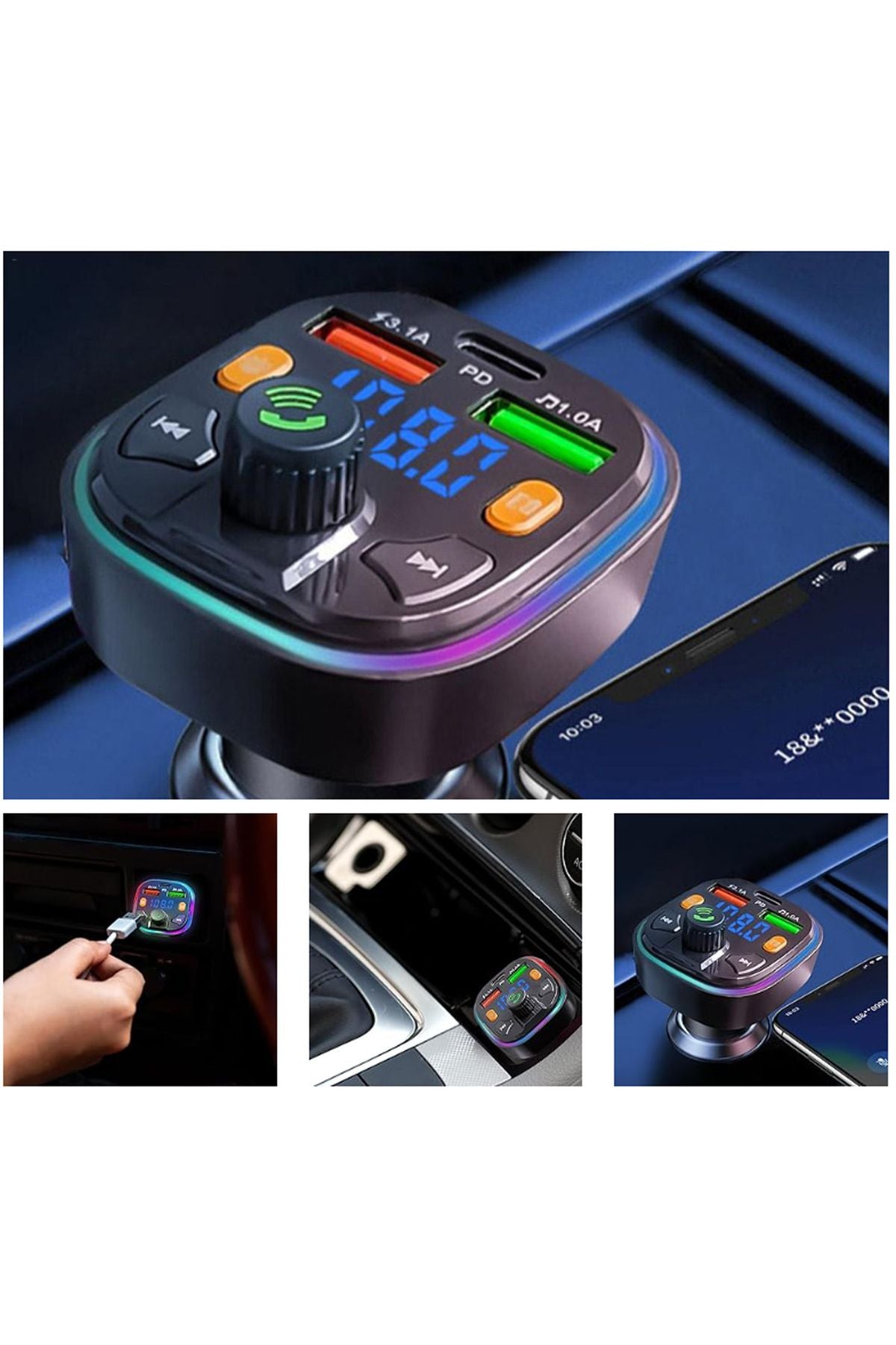Bluetooth Araç Kiti Araç Fm Transmitter Şarj USB TypeC MP3 PD Flash Için Uygun Çakmaklık Giriş - Görsel 5