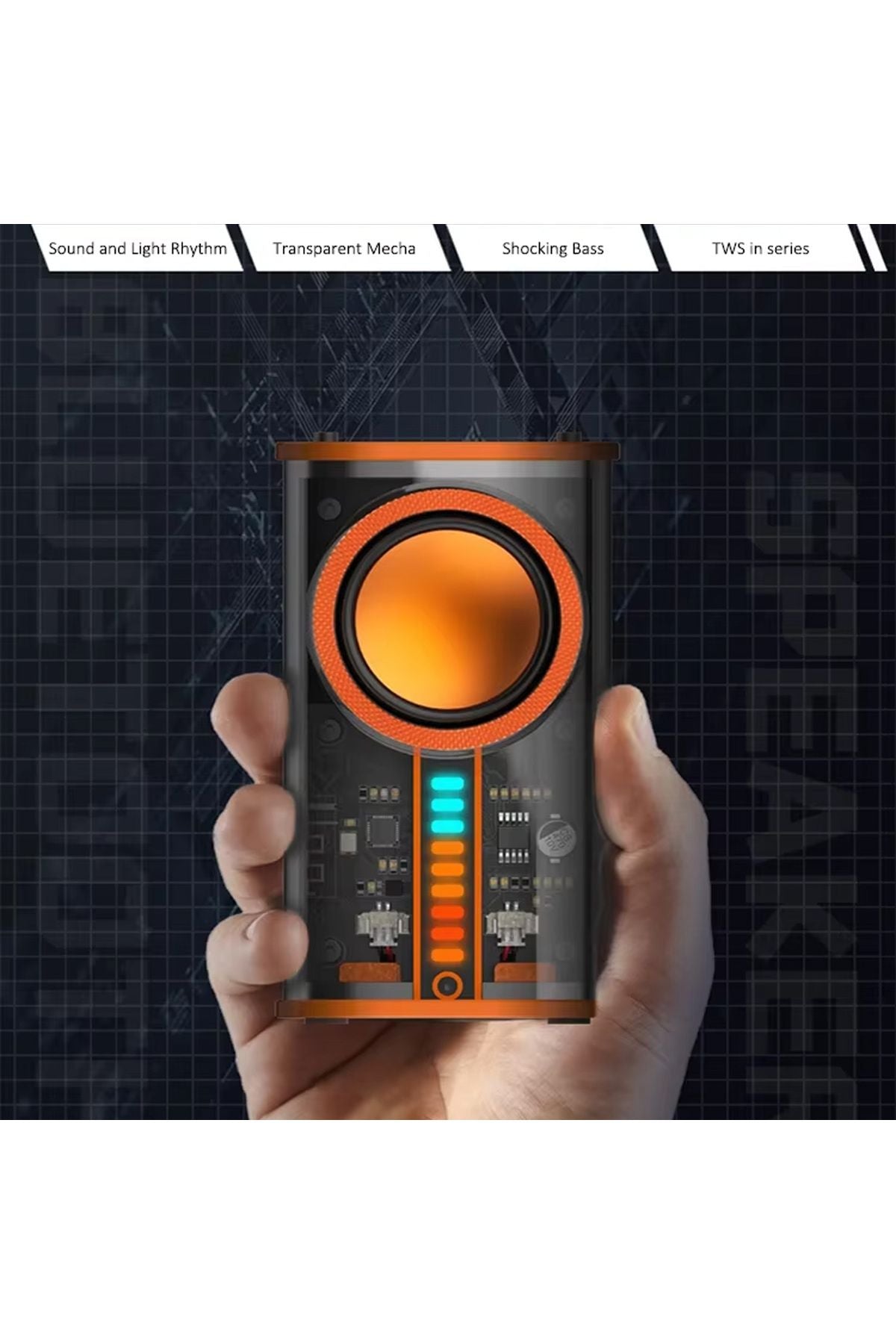 Yüksek Bas ve Tiz Kablosuz Bluetooth Hoparlör LED Işık Android Apple Uyumlu Taşınabilir Mini Speaker - Görsel 3