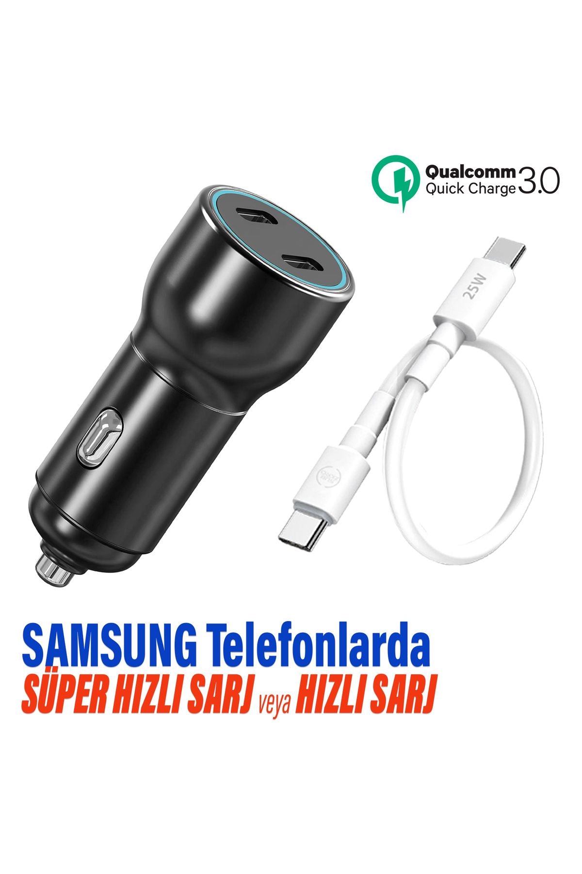 Hızlı Araç Şarj Aleti Type C Samsung Telefonlar Için 60 W Hızlı Araba Şarjı Cihazı Ve 25cm Kablo