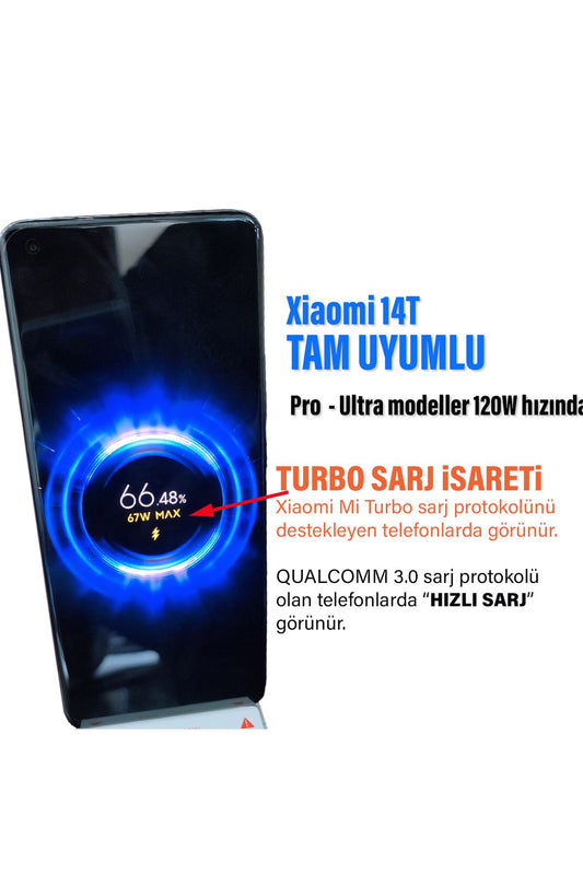 Mi 14T Uyumlu 67W Turbo Hızlı Şarj Aleti ve Kablosu - Görsel 2