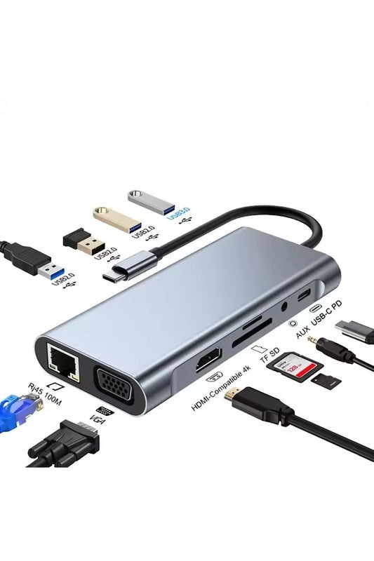 11 in 1 Type-C HDMI ETHERNET Çevirici Hub Çoğaltıcı HDMI 4K/RJ45/USB/TF/TYPEC/VGA Giriş - Görsel 2
