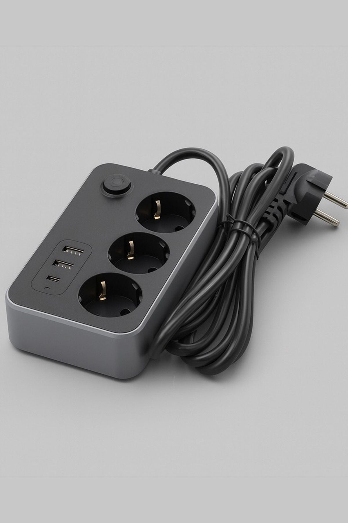 USB Type-C Priz Dönüştürücü Şarj Adaptörü Priz-2 USB-1 Type-C 2 M Kablo Girişli Çoklu Fiş 2500W - Görsel 5