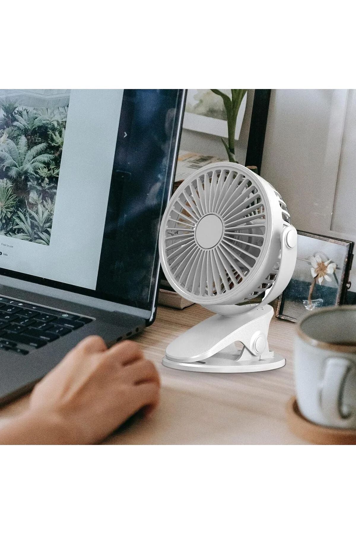 Masaüstü Şarjlı Mandallı 360° Dönen Mini Fan Vantilatör Şarjlı Klipsli Soğutucu 3 Kademe 8000 RPM - Görsel 2