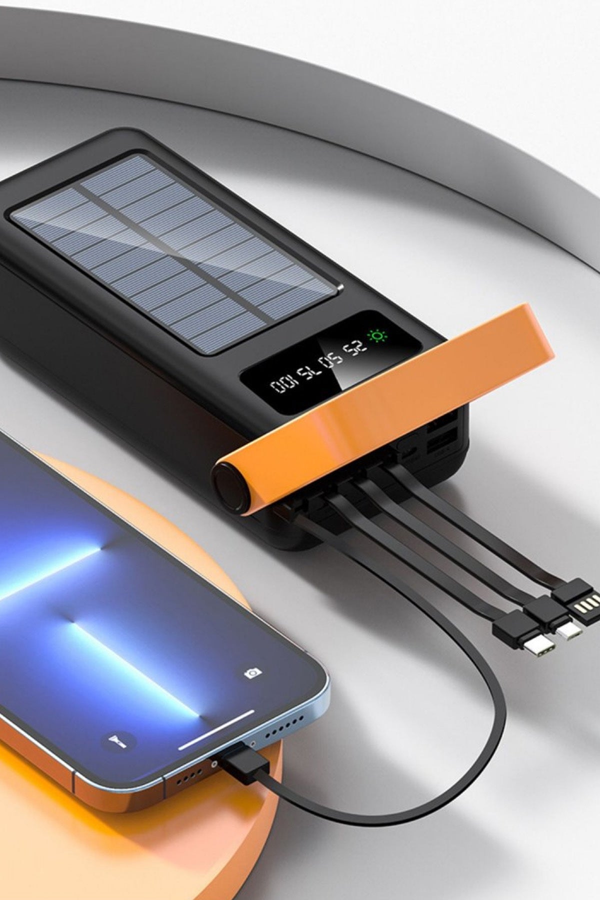 Güneş Enerjili 80.000 mAh Powerbank Hızlı Şarj Kamp Ledli Işıklı Powerbank Kendinden Kablolu Solar - Görsel 5