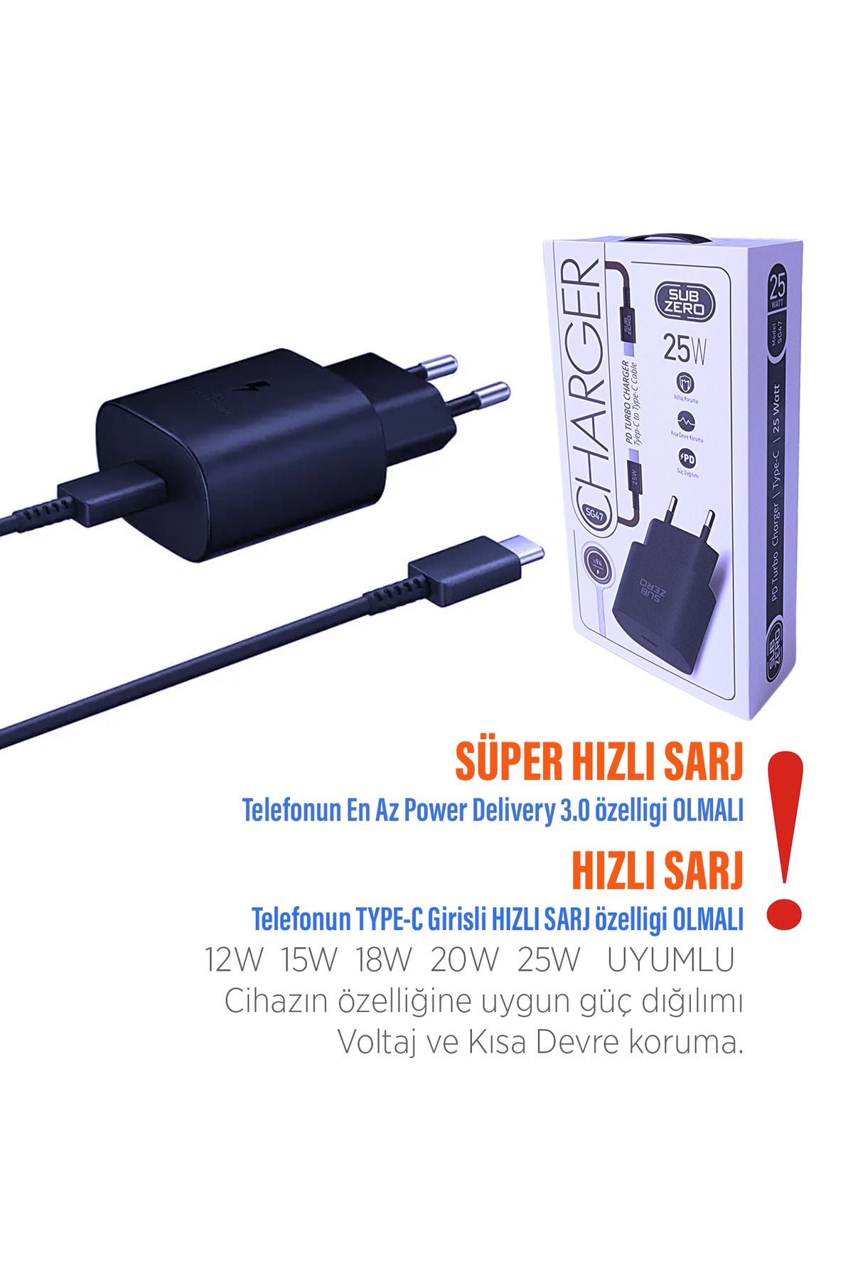 Samsung A70 Uyumlu HIZLI Şarj Aleti ve 25W HIZLI Type-C 5A Hızlı Şarj Kablo - Görsel 3