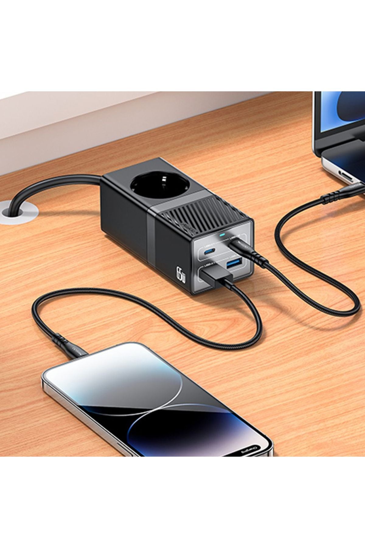 Akım Korumalı USB Type-C Priz Uzatma Kablosu Çok Amaçlı Şarj Cihazı Çoklu Priz 1.5M 2500W 65W OUTPUT