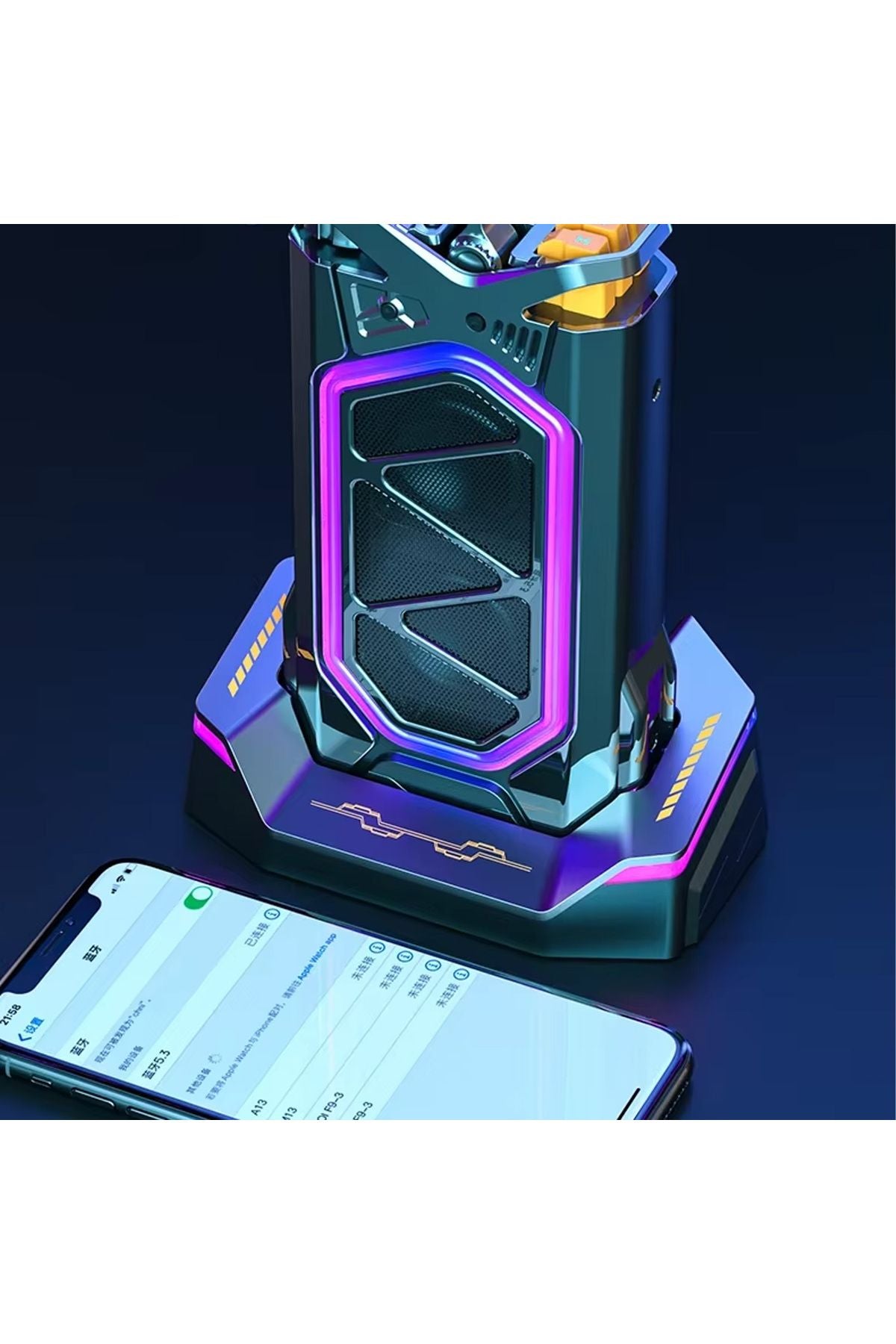 Mekanik Subwoofer Gaming RGB Hoparlör Magnetic Bluetooth Hifi Mega Bass Speaker - Görsel 3