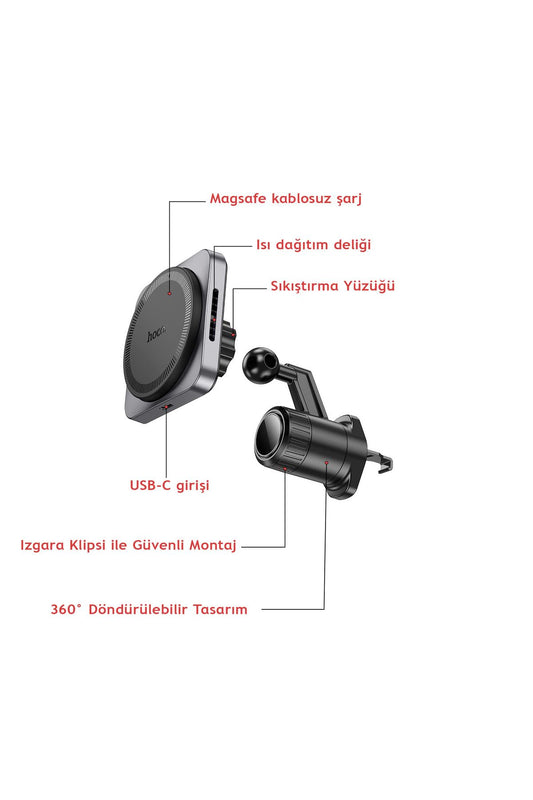 Volkswagen Passat Caddy Transporter Golf Torpido Havalandırma Magsafe 15W Hızlı Şarj Telefon Tutucu - Görsel 2