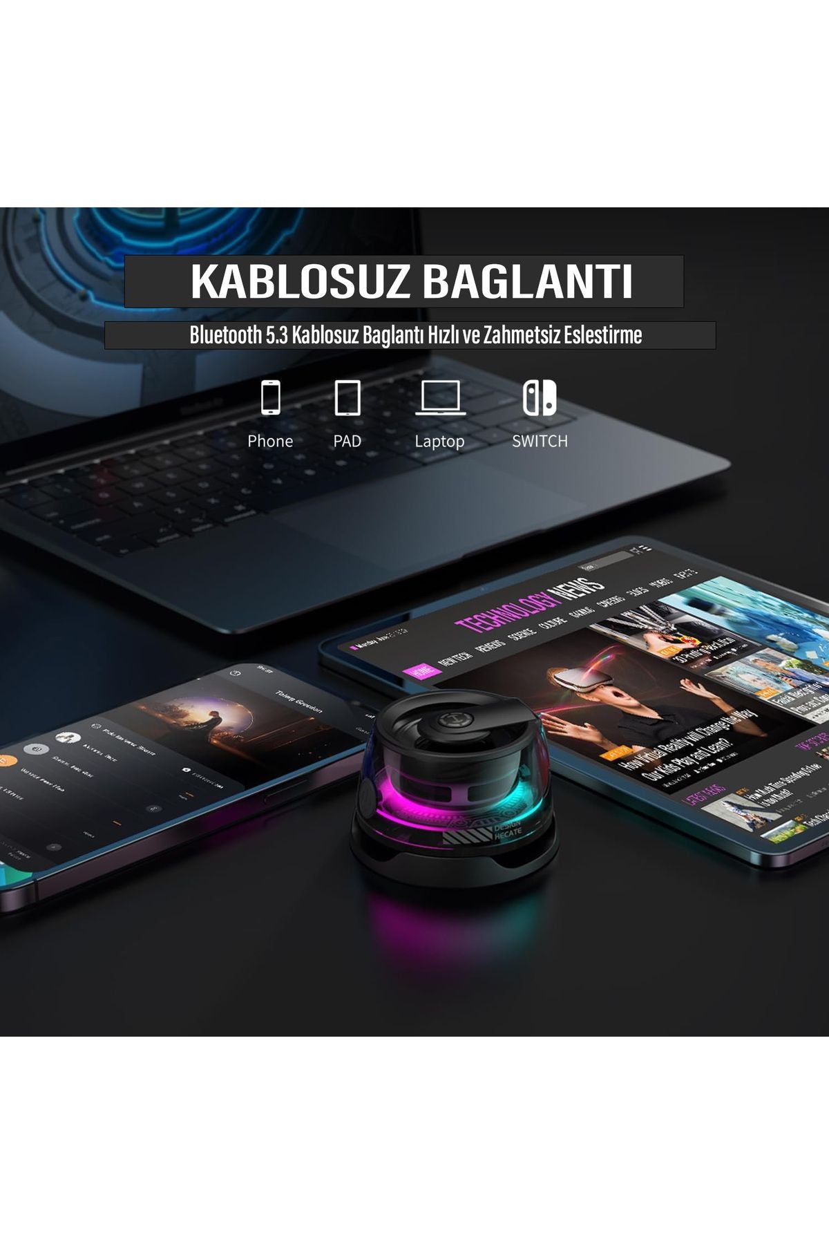 Bluetooth Hoparlör Yüksek Ses Mini Bass Manyetik Mıknatıslı Kablosuz Speaker Ses Bombası - Görsel 4