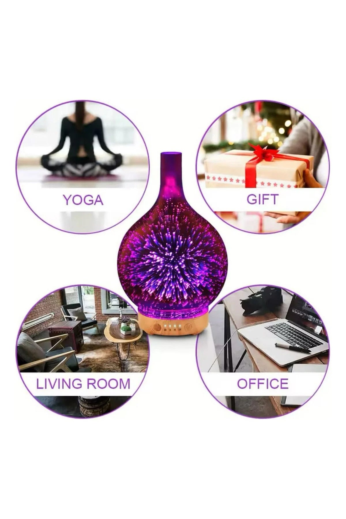 Aroma Terapi Oda Hava Nemlendirici Renkli Galaxy 3D Cam Buhar Makinesi Çok Renkli Led Işıklı - Görsel 7