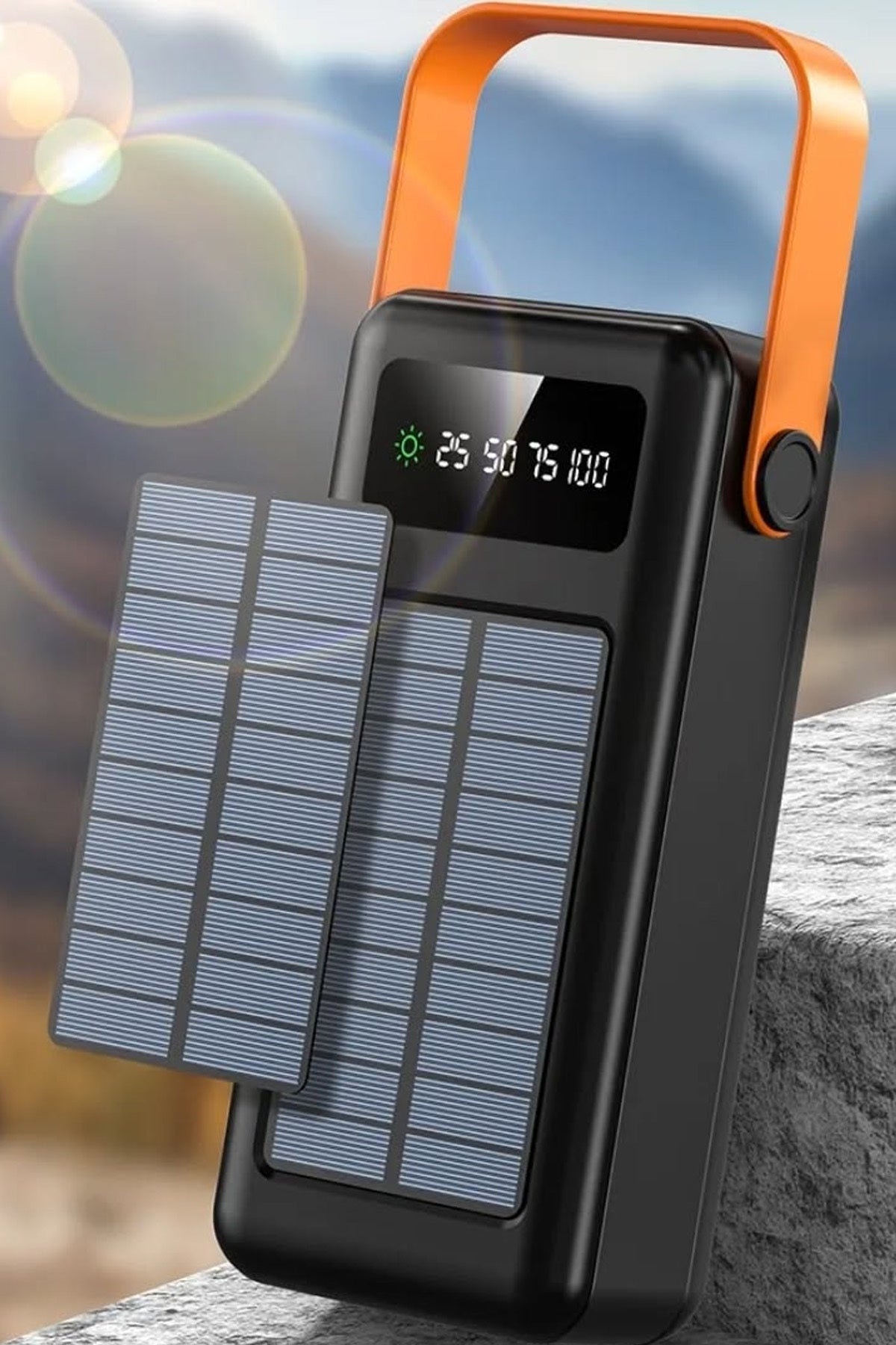Güneş Enerjili 50.000 mAh Powerbank Hızlı Şarj Kamp Ledli Işıklı Powerbank Kendinden Kablolu Solar - Görsel 5