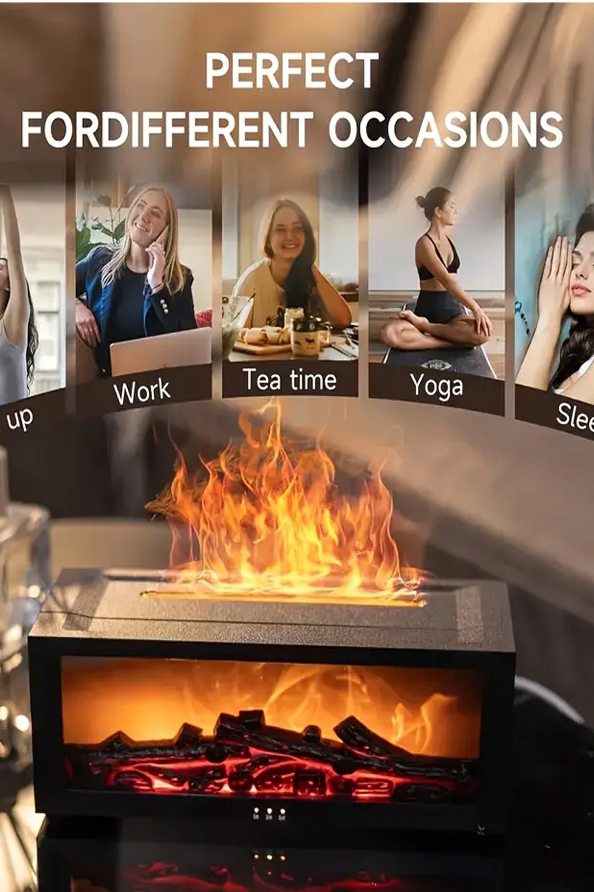 Şömine Görünümlü Alev Efektli Hava Nemlendirici 3D Alev Aroma Difüzörü Aroma Terapi Buhar Makinesi - Görsel 3