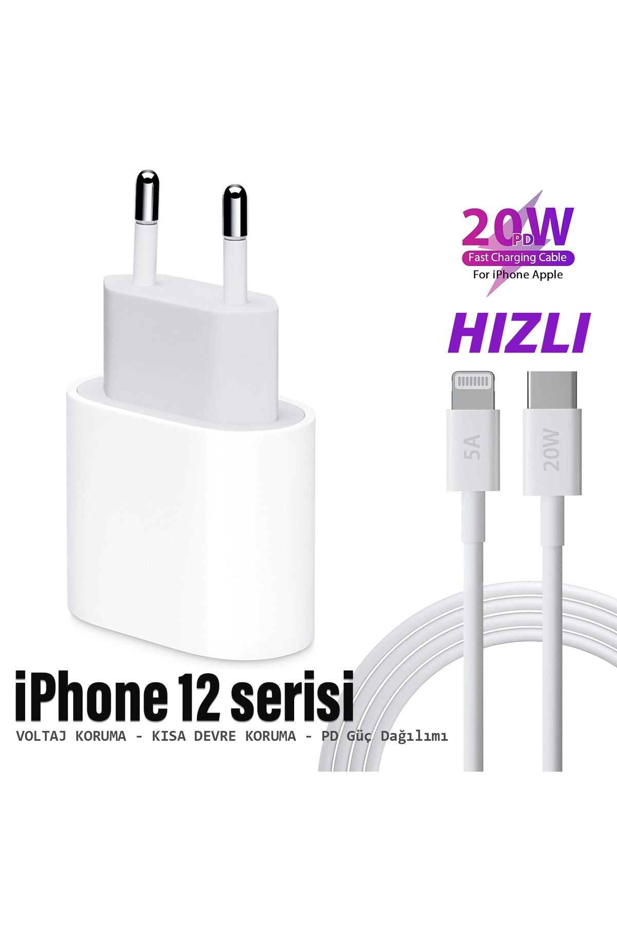 iPhone 12 12 Pro 12 Pro Max - Mini Uyumlu Şarj Aleti ve Kablo 20W HIZLI PD Type-C