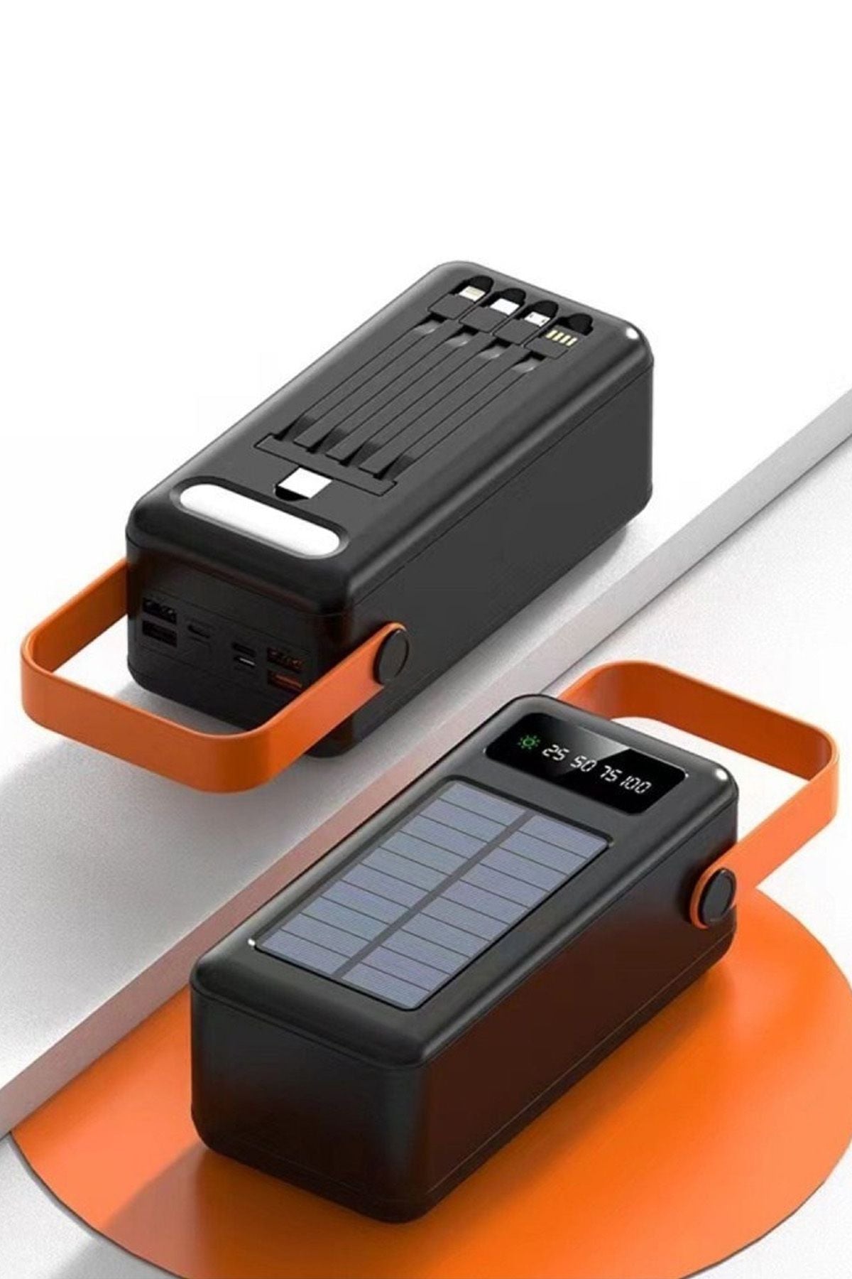 Güneş Enerjili 80.000 mAh Powerbank Hızlı Şarj Kamp Ledli Işıklı Powerbank Kendinden Kablolu Solar - Görsel 3