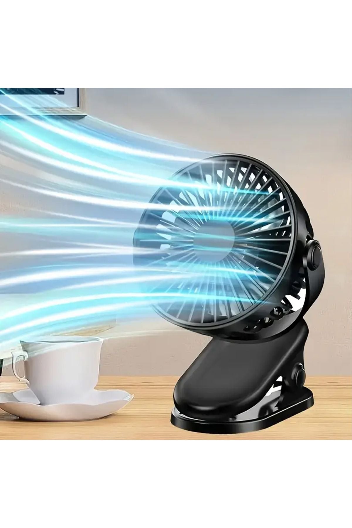 Masaüstü Şarjlı Mandallı 360° Dönen Mini Fan Vantilatör Şarjlı Klipsli Soğutucu 3 Kademe 8000 RPM - Görsel 7