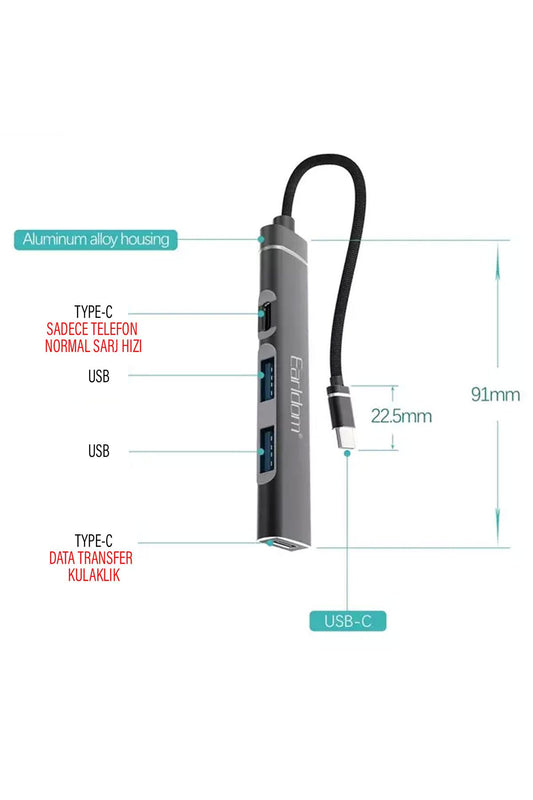 4IN1 Type C Çevirici USB Dönüştürücü Çoklayıcı Tablet Bilgisayar Telefon Type-C USB Çoklayıcı HUB - Görsel 2