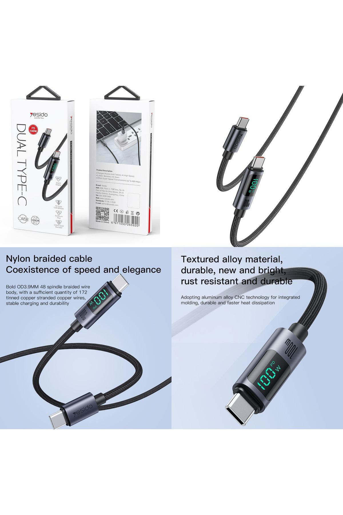 100W Type C to Type C Hızlı Şarj Kablosu 120cm Led Göstergeli 120cm 100W HIZLI - Görsel 4