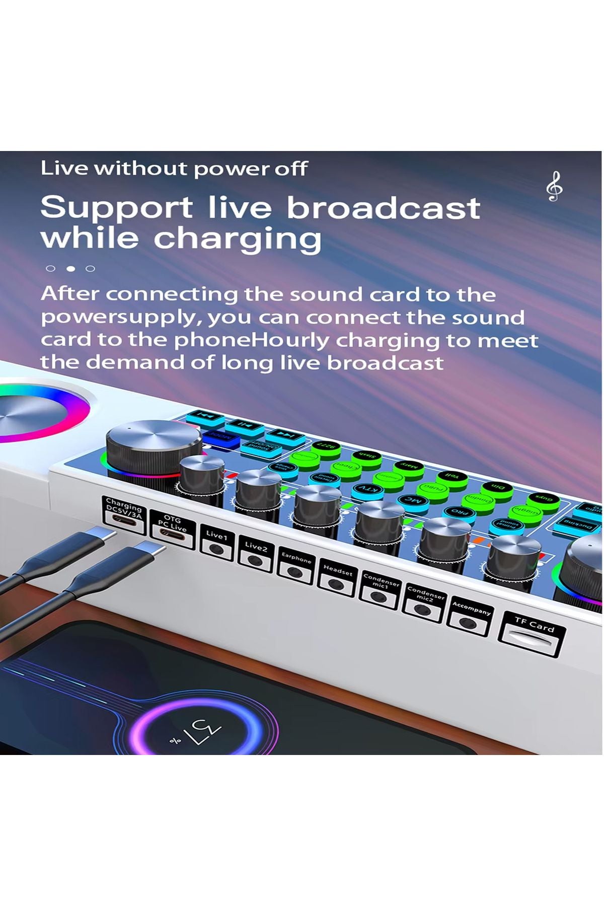 Mini Dj Ses Mikseri Canlı Yayın Ses Kartı Controller Dj Setup Başlangıç Karaoke Çift Mikrofon - Görsel 7