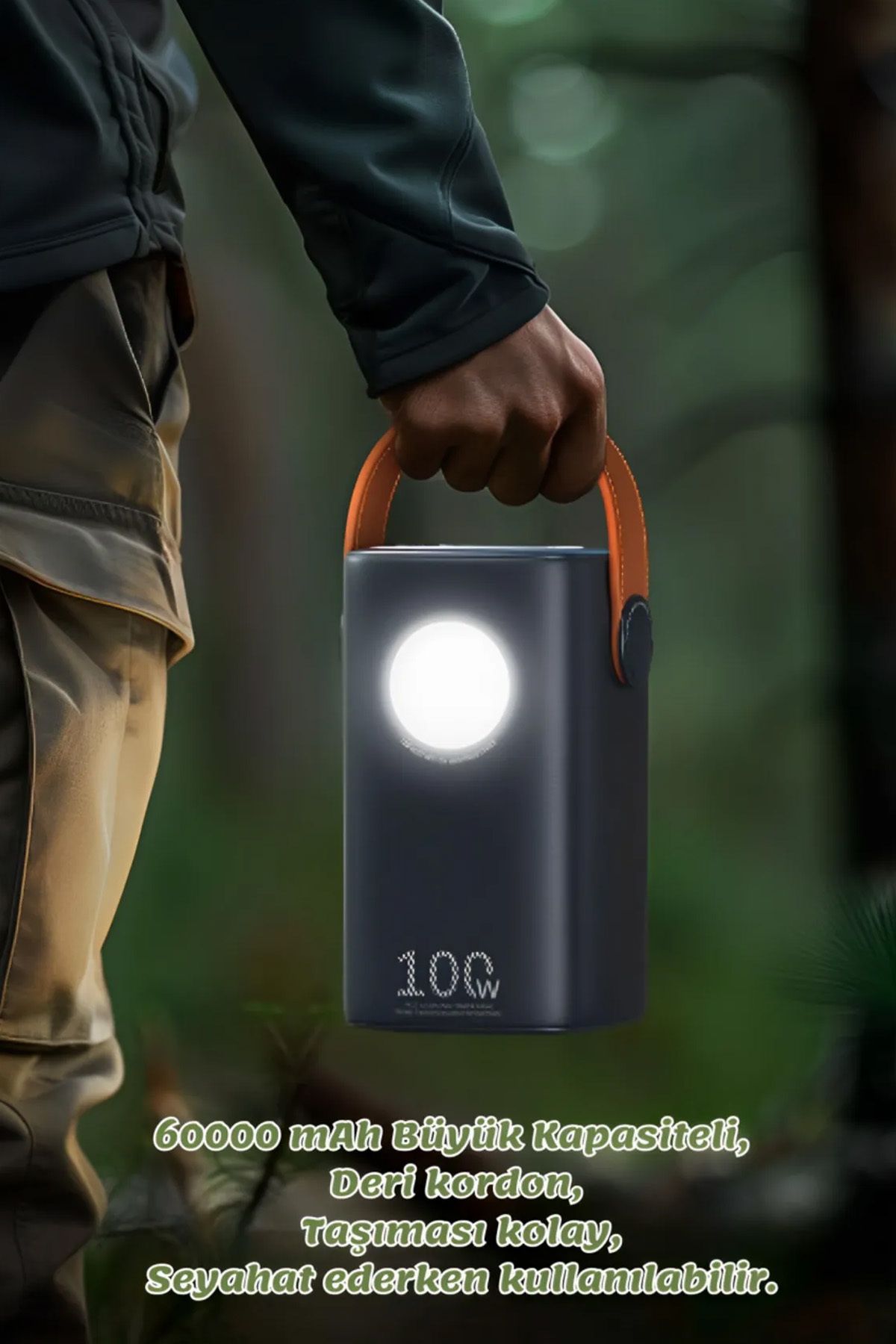 60.000 mAh Powerbank Hızlı Şarj PD 100W Taşıma Askılı Şarj İstasyonu Led Işıklı 3xUSB 2xType-C - Görsel 6