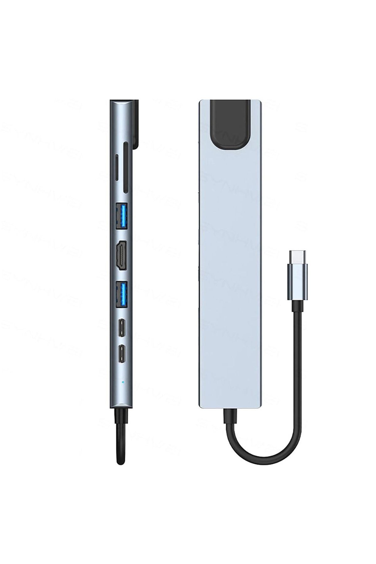 SHAZA 8in1 USB Type-C Hub Çoklayıcı Tablet Bilgisayar Telefon Port Adaptör HDMI USB Ethernet PD Girişli - Görsel 3