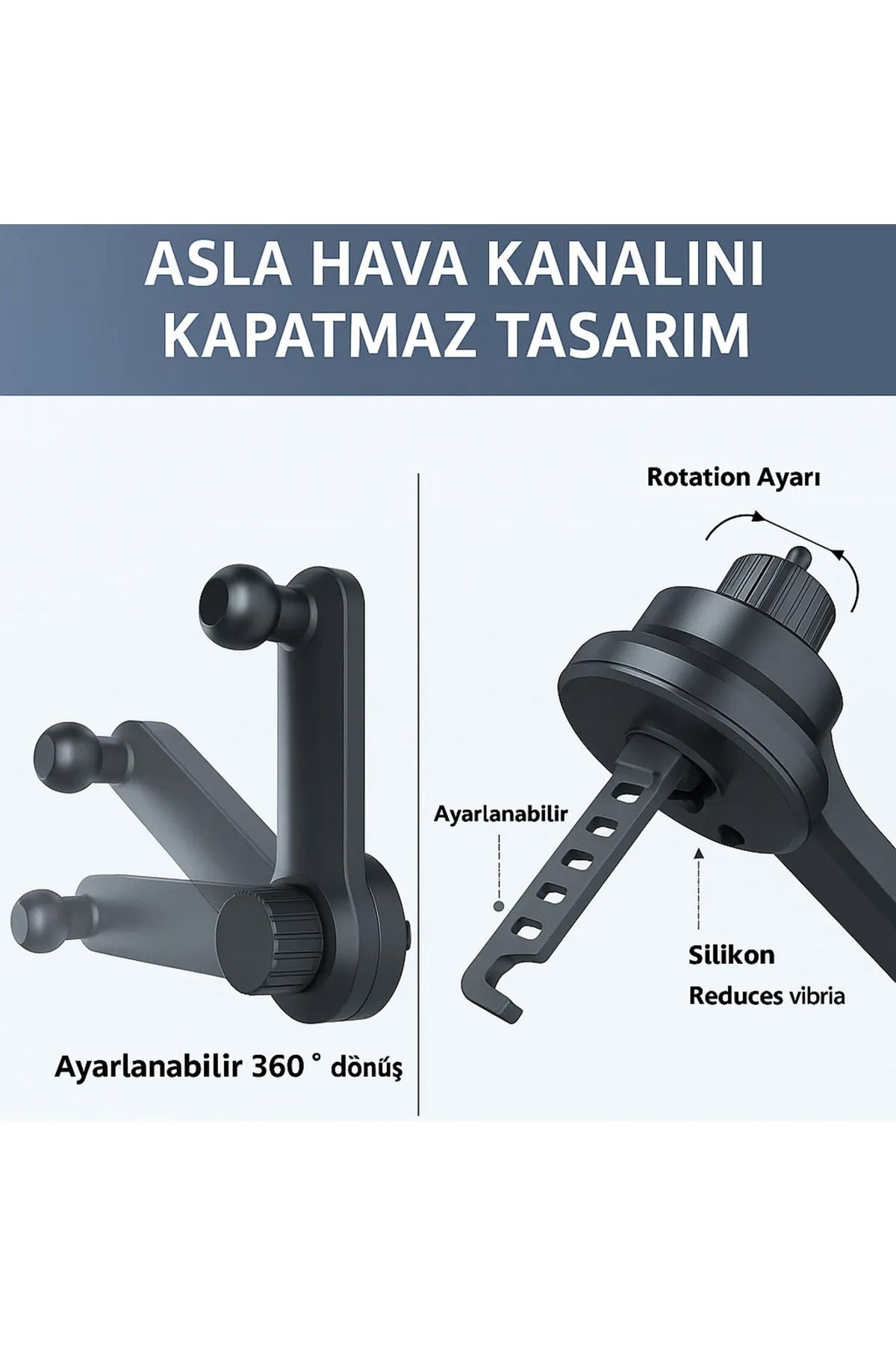 Araç Torpido Havalandırma Klipsli Telefon Tutucusu 360° Dönebilir Akrobat Darbeye Dayanıklı Tutacak - Görsel 6