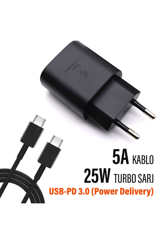 Samsung S10 S10E S10+ Plus Uyumlu Şarj Aleti ve Kablosu 25W HIZLI Şarj Type C Kablo - Görsel 2