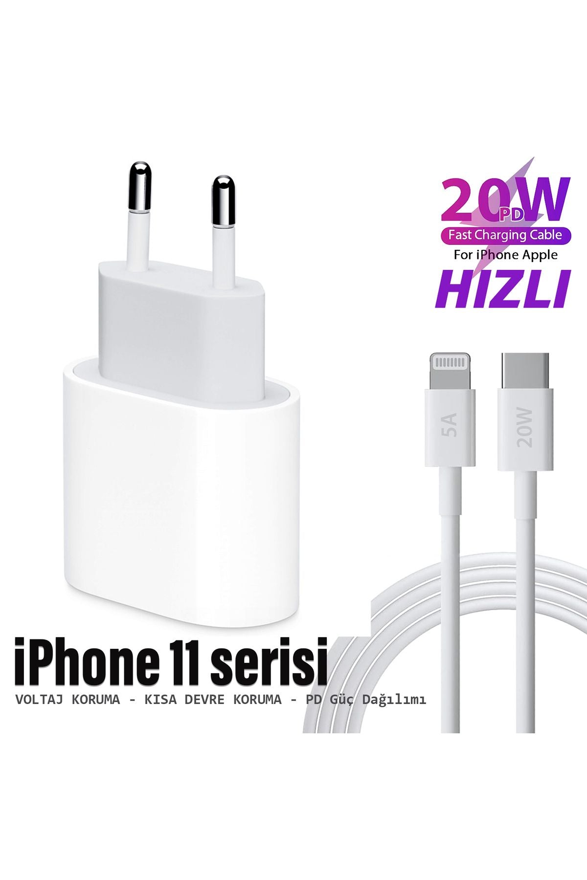 iPhone 11 11 Pro 11 Pro Max Uyumlu Şarj Aleti ve Kablosu 20W HIZLI PD Type-C