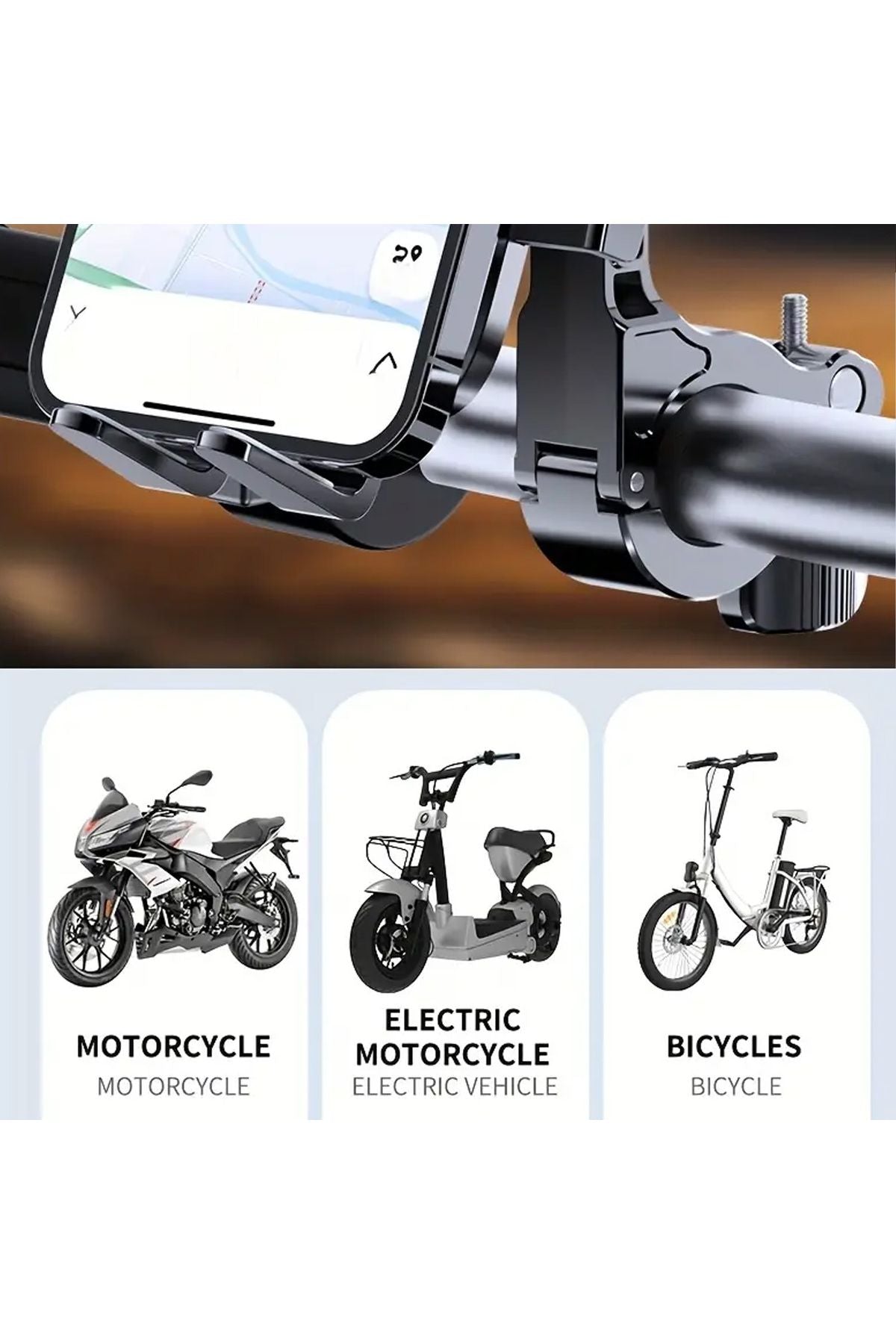 Motosiklet Bisiklet Scooter Telefon Tutucu 360 Derece Dönebilen Dikiz Ayna Tutucu Otomatik Kilitleme - Görsel 7