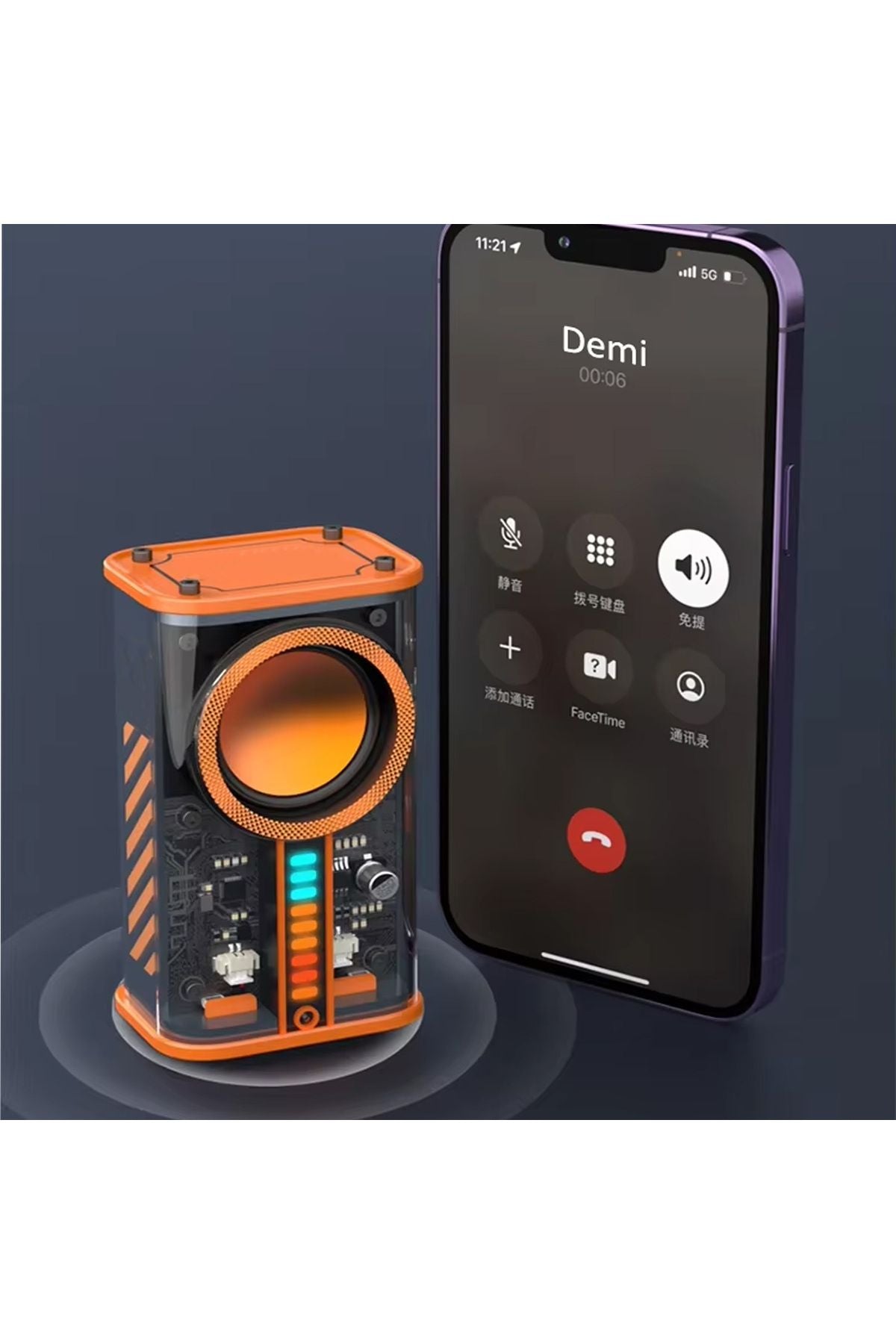 Yüksek Bas ve Tiz Kablosuz Bluetooth Hoparlör LED Işık Android Apple Uyumlu Taşınabilir Mini Speaker - Görsel 6