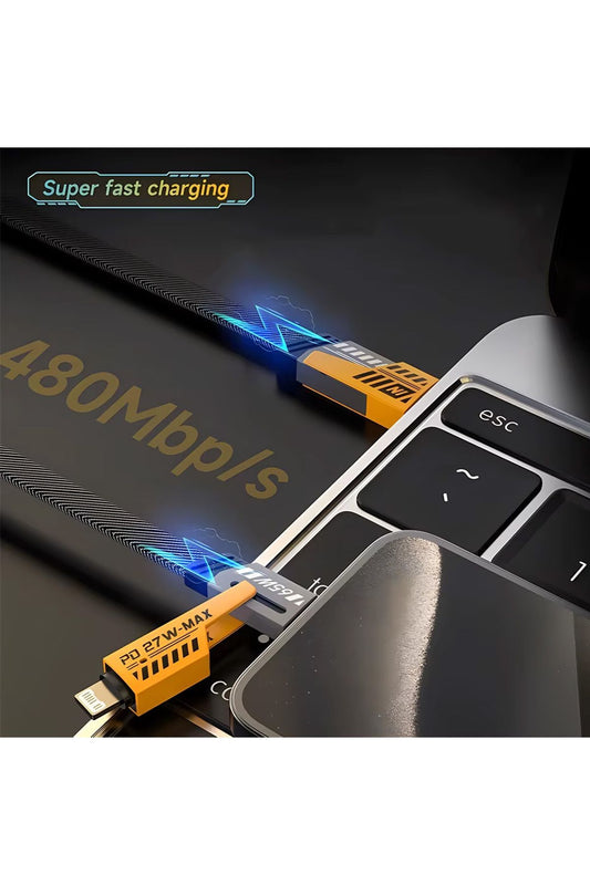 65W Çok Fonksiyonlu 4'ü 1 Arada USB C-Type C-Lighting Şarj Kablo 27W PD Hızlı Şarj - Görsel 2