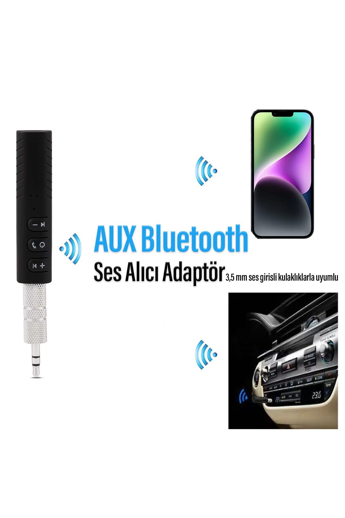 Araç Aux / Oto Teyp Aux Kablosuz Bağlantı Bluetooth Yapma Kiti - Görsel 3