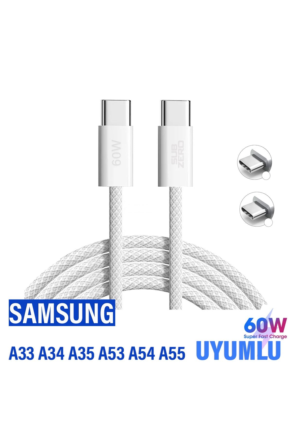 Samsung A53 A54 A55 A72 A73 Hızlı Şarj Kablosu Type-C to Type-C Şarj Kablosu 60W