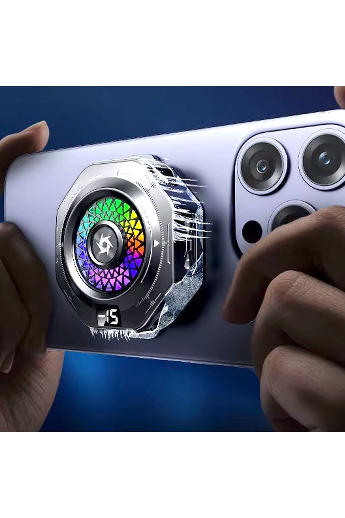 Telefon Tablet Soğutucu Oyuncu Fanı -15 Derece Gösterge Mıknatıslı Sessiz Telefon Soğutucusu - Görsel 3