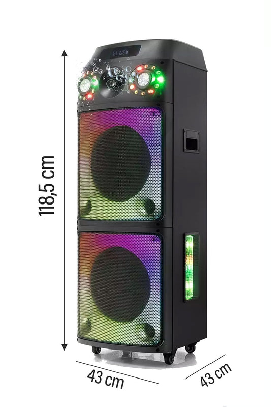 Büyük Boy Bluetooth Hoparlör Speaker 12"x2 100W WOOFER 2 Mikrofon Hoparlör 9000mAh Baloncuklu Ledli - Görsel 2