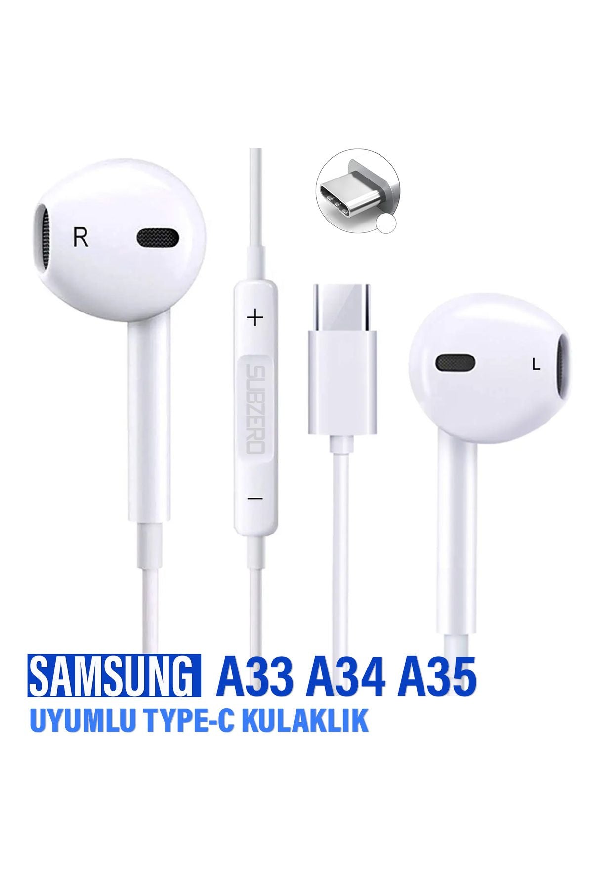 Samsung Galaxy A33 A34 A35 Uyumlu Type C Kulaklık Mikrofonlu Beyaz